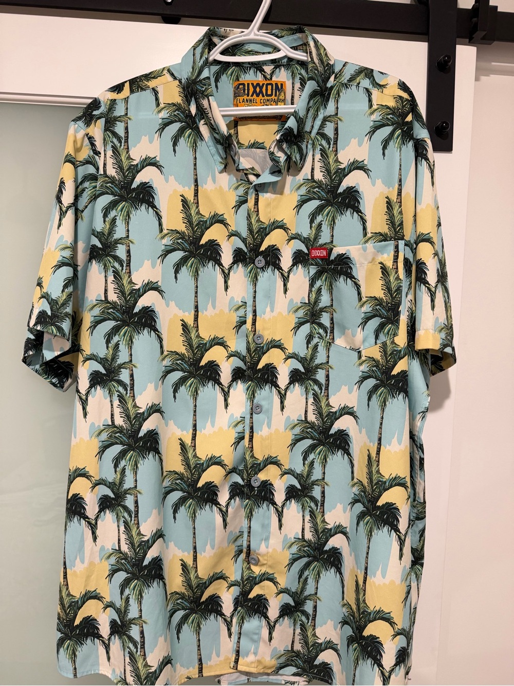 DIXXON Palm Tree Print Short-Sleeve Button-Down Shirt in Light Blue & Yellow